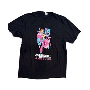 Large Rock & Roll Denim Las Vegas 2024 Graphic T‎ short Sleeve. Artsy Y2K look